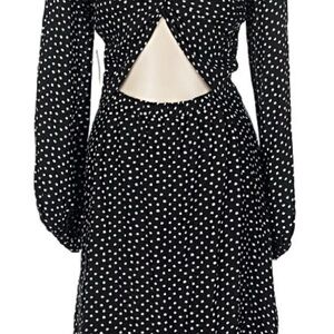 Anthropologie Black and White Polka Dot Long Sleeve Dress